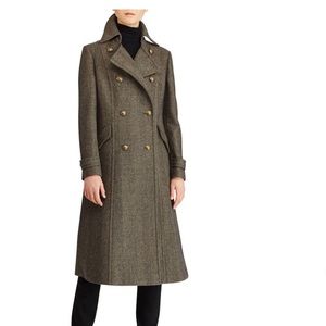 Ralph Lauren Herringbone Wool Blend Military Coat
